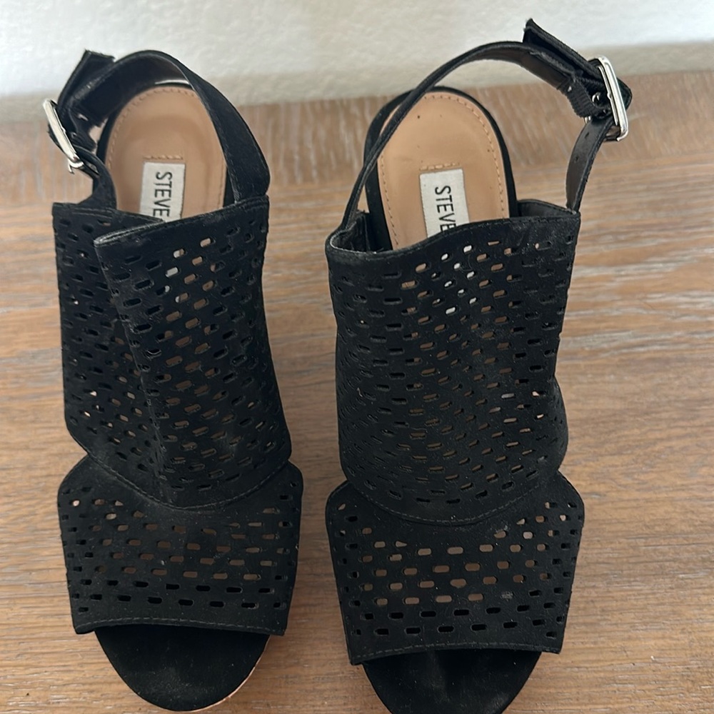 Black Steve Madden Wedge Cork Heel